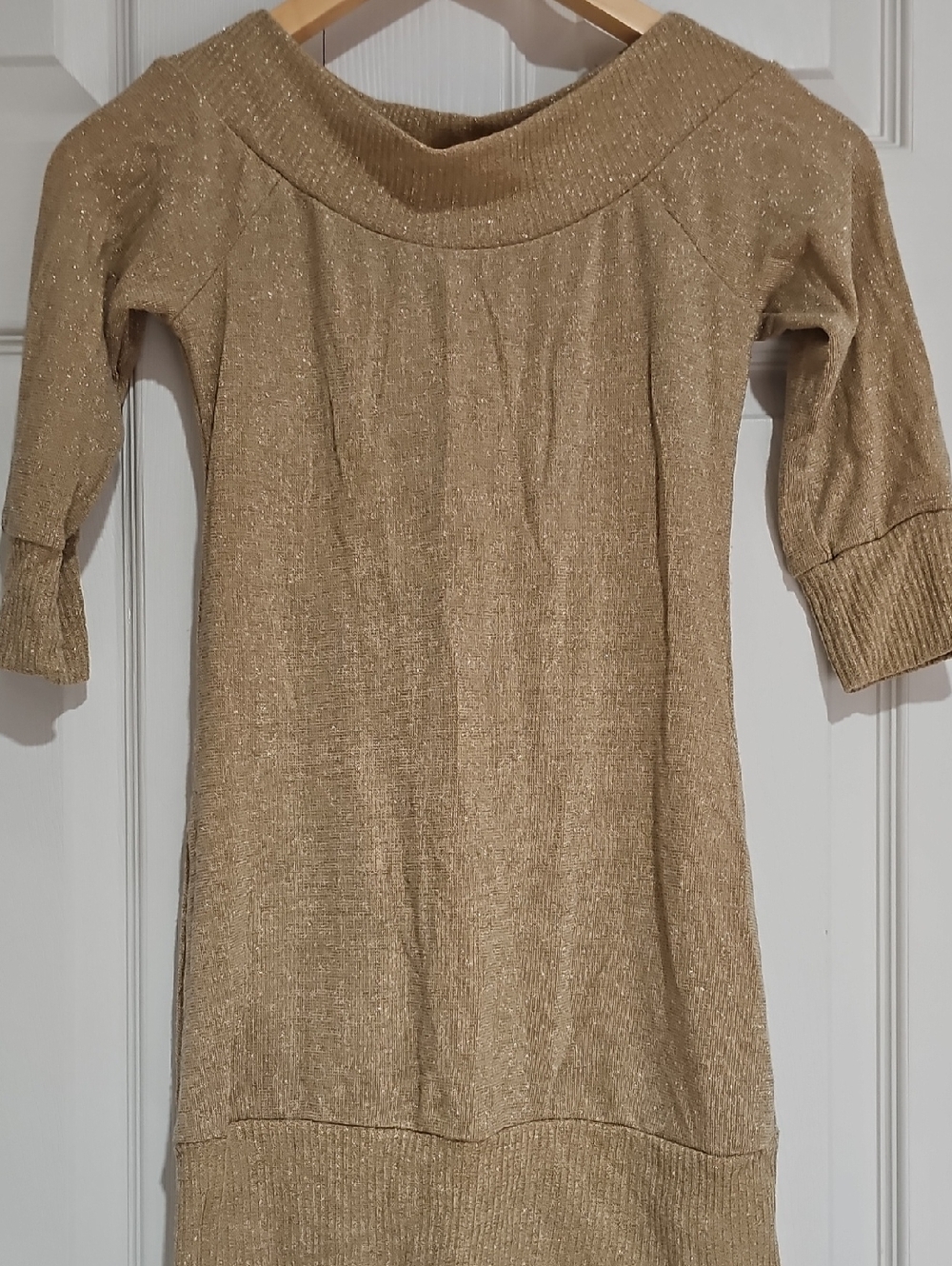 ✨ Candy Rain Gold Shimmer Knit Tunic Top – 3/4 Sleeve, Size M